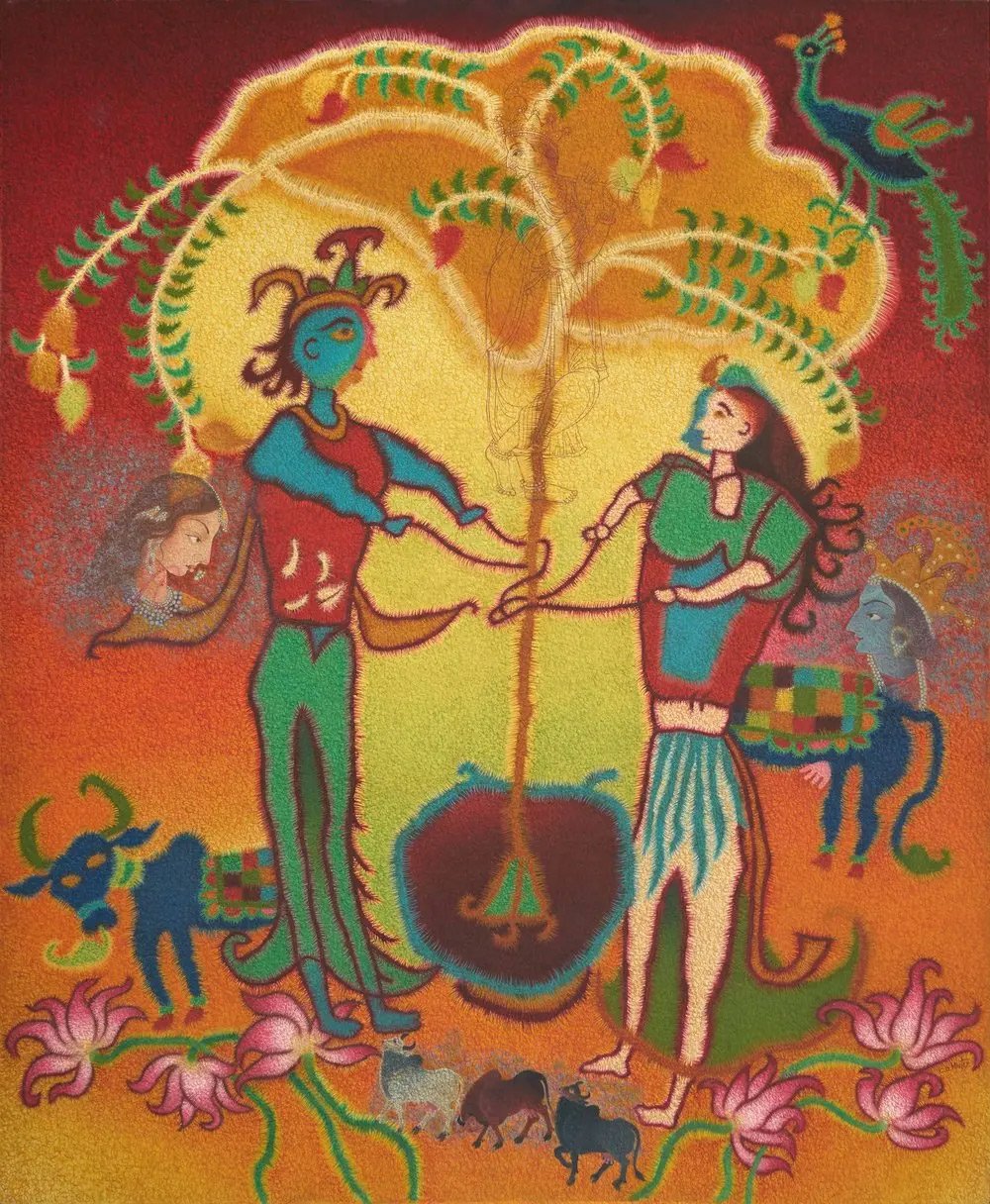 Radha Krishna churning curd