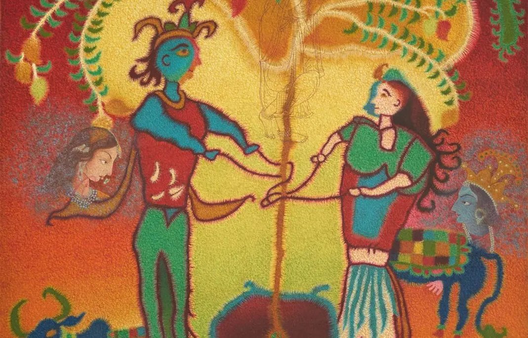 Radha Krishna churning curd